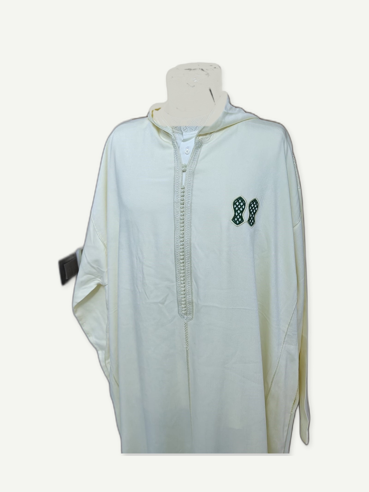 Ivory Hooded Djellaba, Green Detail